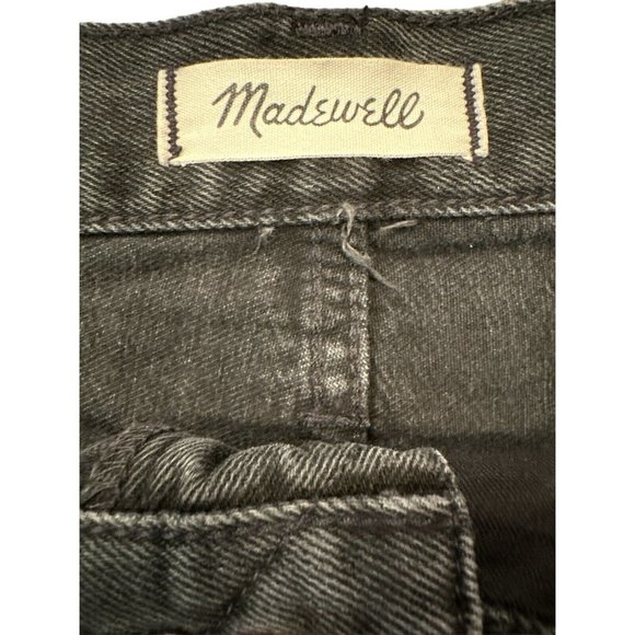 Madewell Denim Mini Skirt Size 29 Faded Black Rigid A-Line Distressed Frayed - Picture 3 of 4